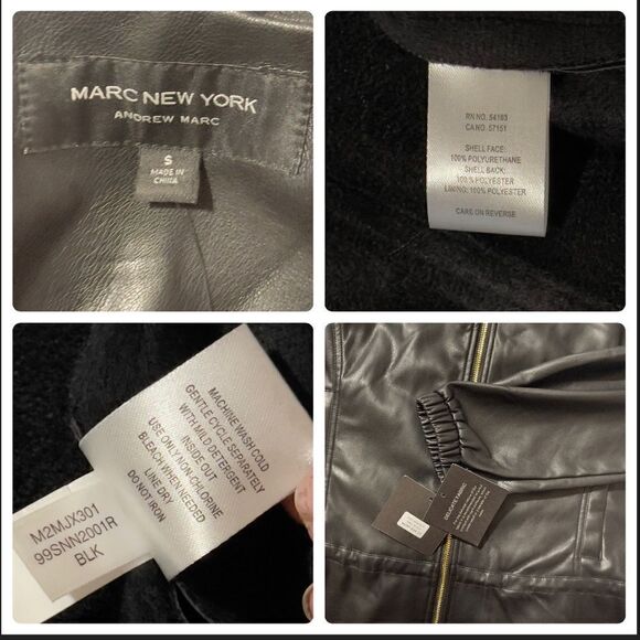 NWT Marc New York Andrew Marc Black Drawstring Faux Leather Jacket Size Small - Picture 14 of 14